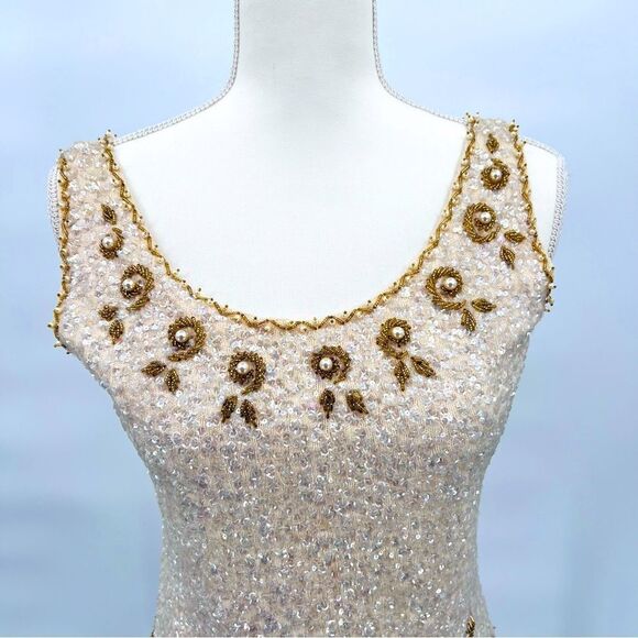 Vintage Top Tank Blouse Hand Beaded Gold Size M - Picture 3 of 13